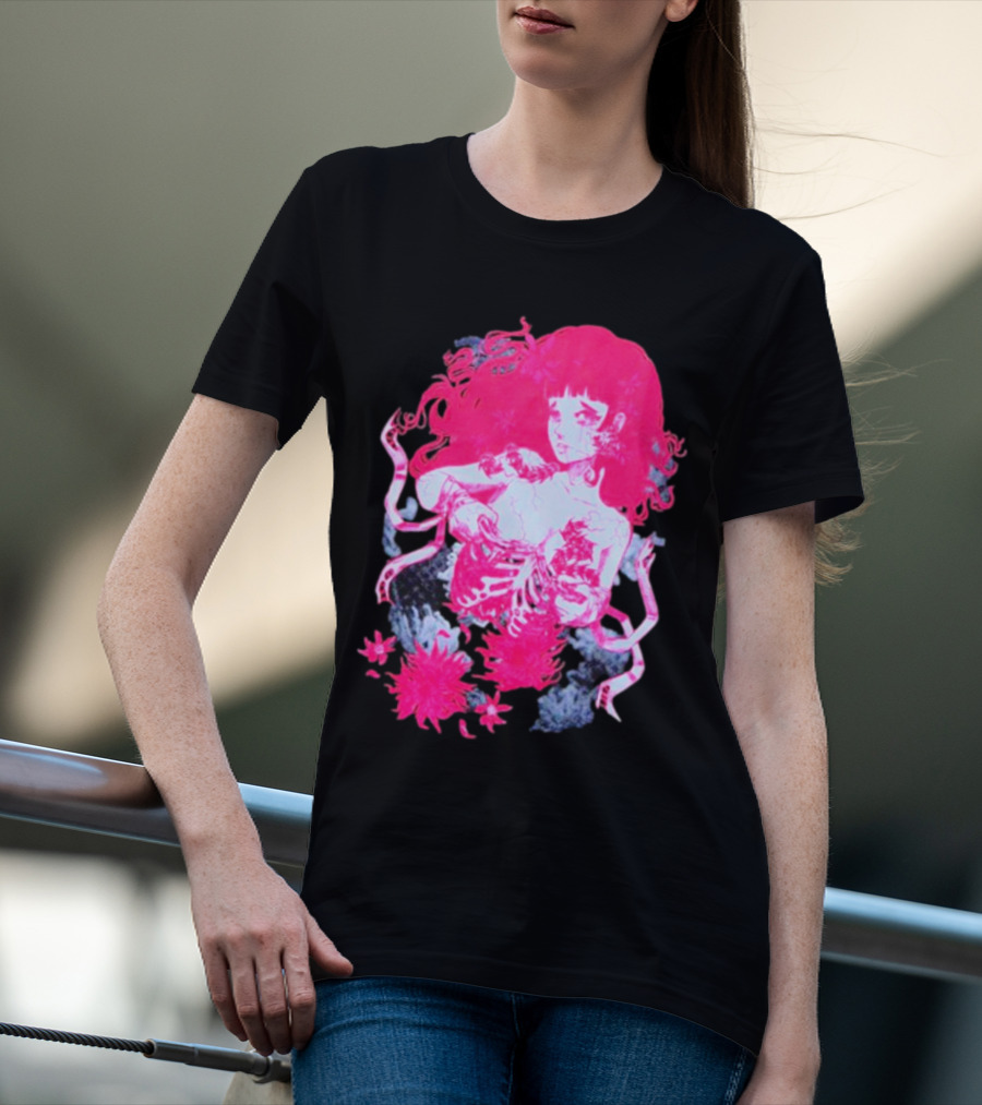 Centipede Girl Rib Cage Pink Floral T-Shirt