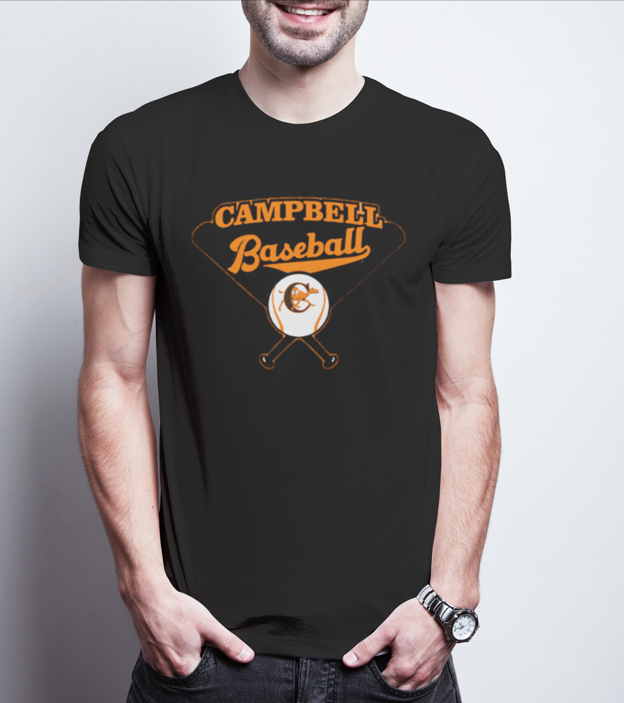 Campbell Baseball Crossed Bats T-Shirt