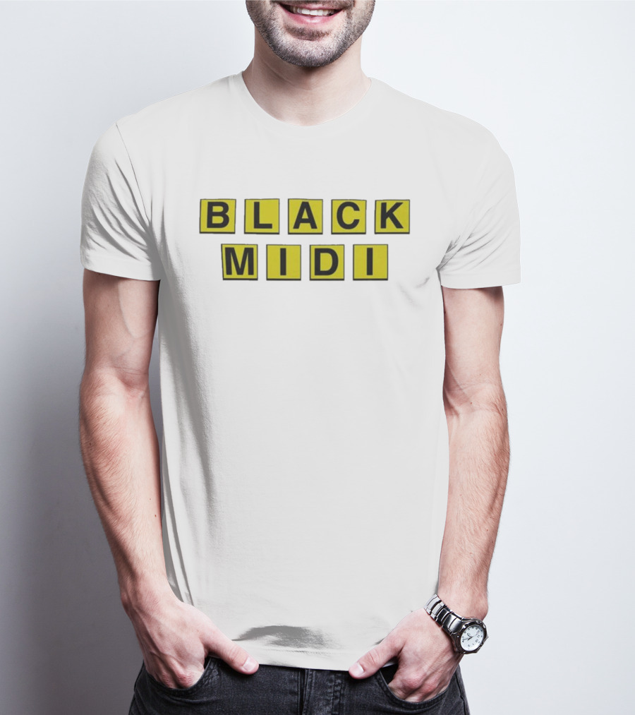 Black Midi Waffle House Black Yellow Block Letters T-Shirt