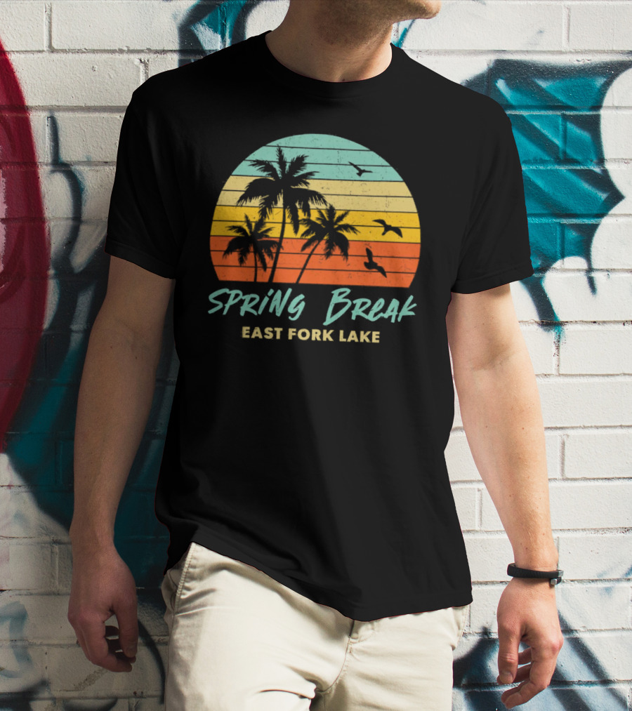 Spring Break East Fork Lake Sunset Palm Trees And Birds T-Shirt