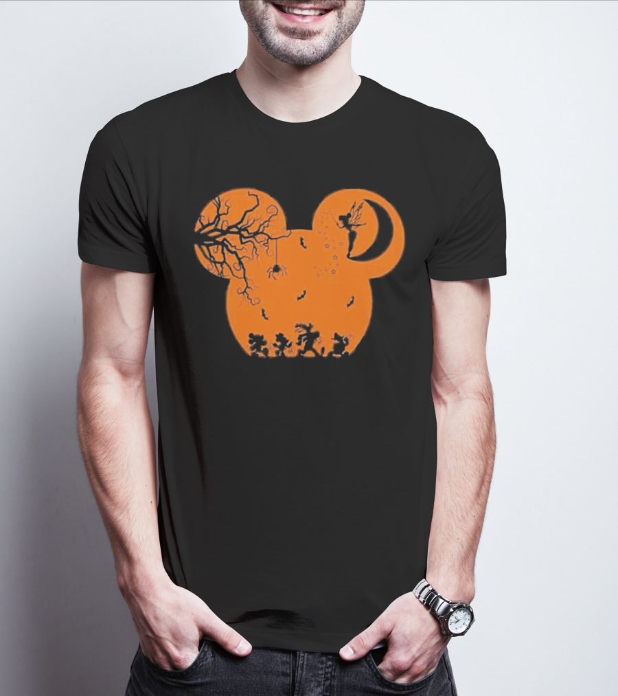 Disney Halloween Not So Scary Party Mickey Silhouette With Tinkerbell And Characters T-Shirt