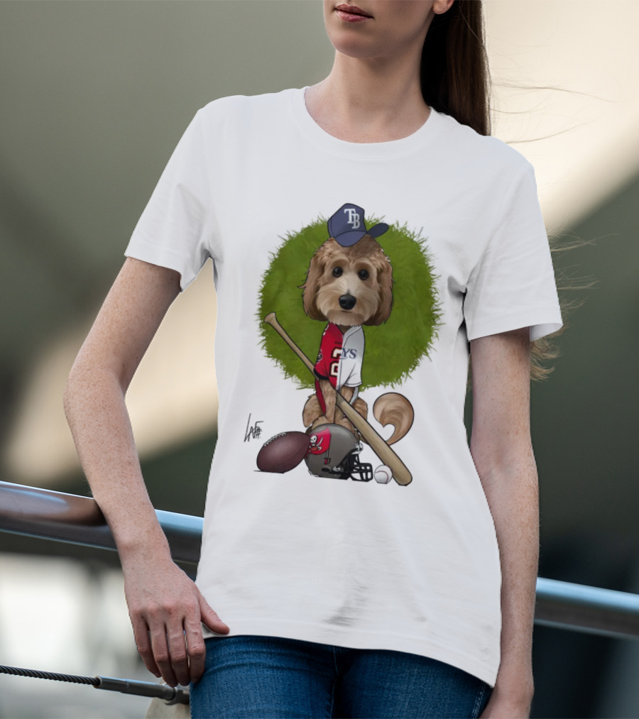 6217 Mcglumphy Tampa Bay Rays Buccaneers Canine Caricature With Sports Equipment T-Shirt