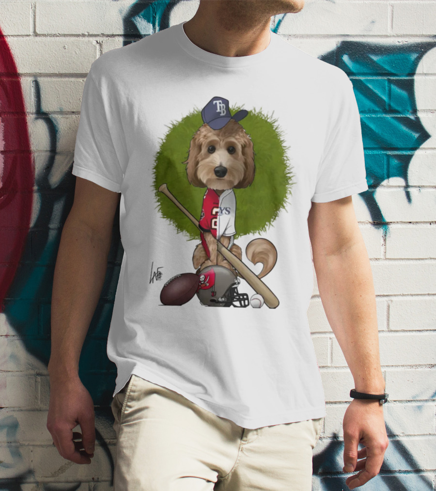6217 Mcglumphy Tampa Bay Rays Buccaneers Canine Caricature With Sports Equipment T-Shirt