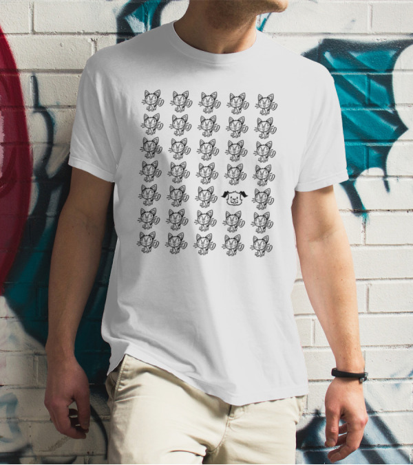 Cat Dog Pattern With Unique Canine Feline Face T-Shirt
