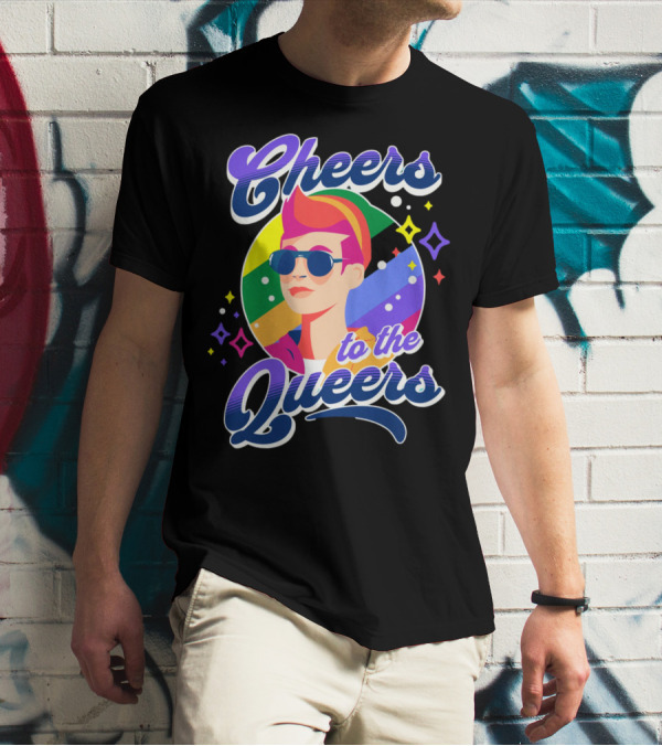 Cheers To The Queers Pride Rainbow Sunglasses Retro 80s T-Shirt