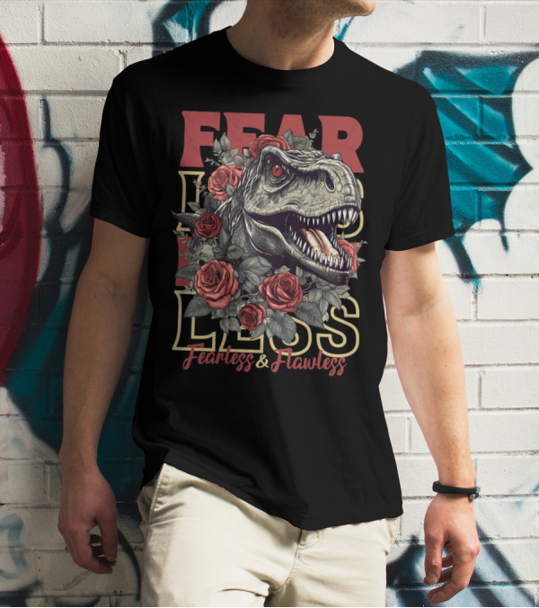 Fearless And Flawless Dinosaur With Roses T-Shirt