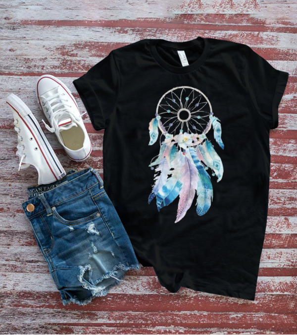 Harajuku Women Feather Dreamcatcher Flower Printed T-Shirt