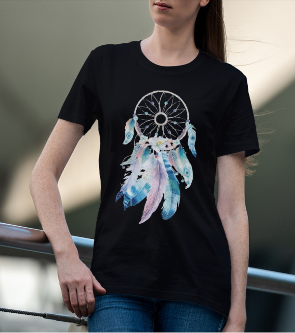Harajuku Women Feather Dreamcatcher Flower Printed T-Shirt
