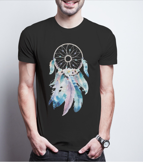 Harajuku Women Feather Dreamcatcher Flower Printed T-Shirt