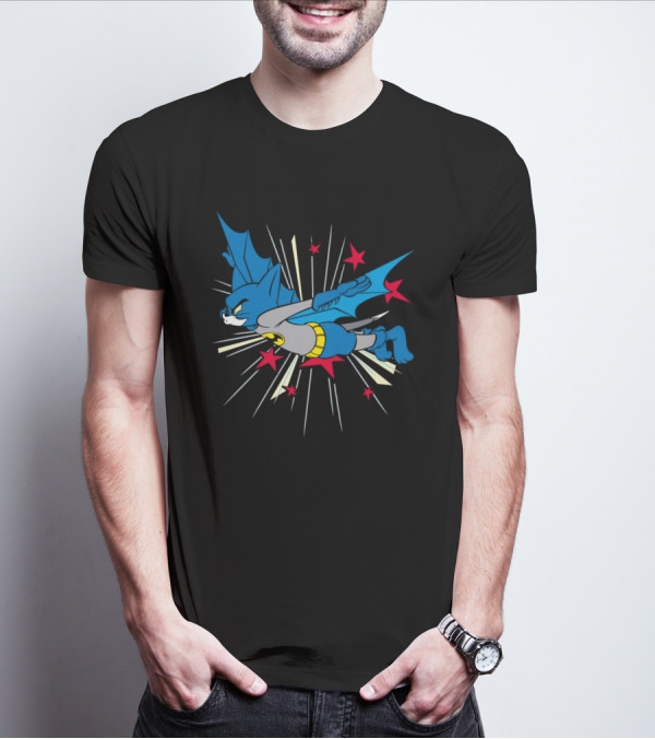 Herre Premium Bat-Cat Superhero Flying Action T-Shirt