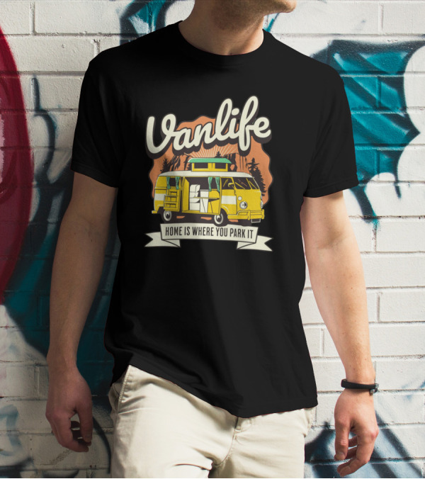 Vanlife Home Is Where You Park It Vintage Camper Scene T-Shirt