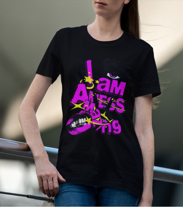 I Am Amazing Bold Eye And Lips Starburst Pink And Yellow T-Shirt
