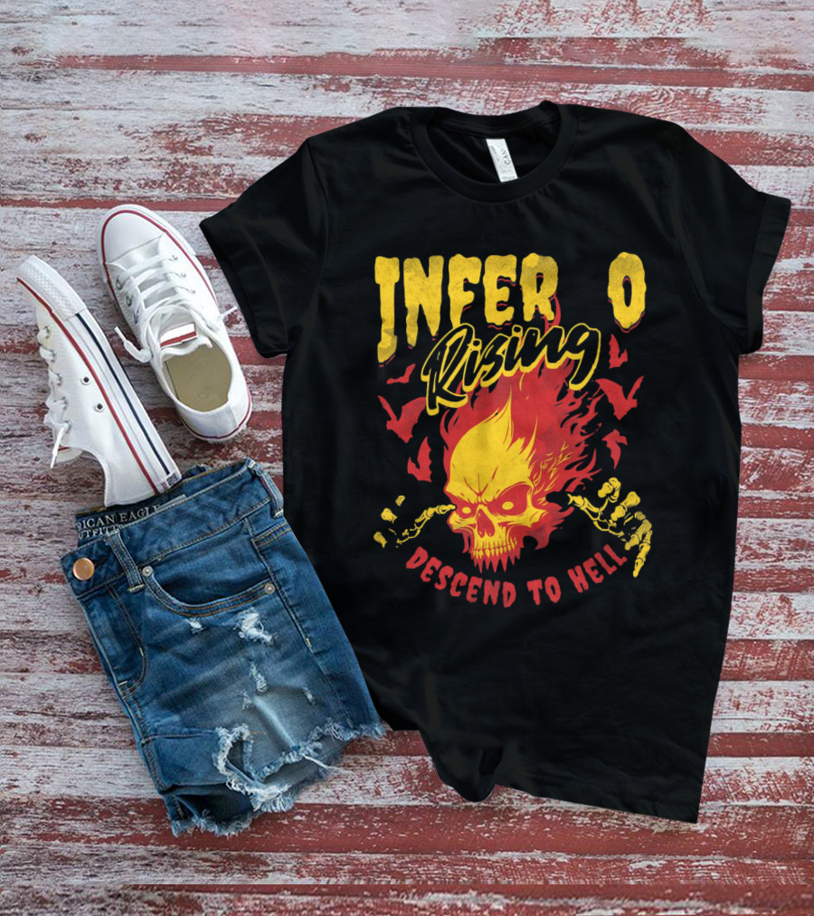 Inferno Rising Descend To Hell Fiery Skull T-Shirt