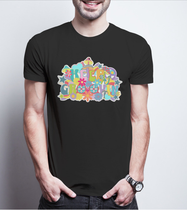 KEEP GROOVIN Psychedelic Flowers And Stars Retro Vibes T-Shirt