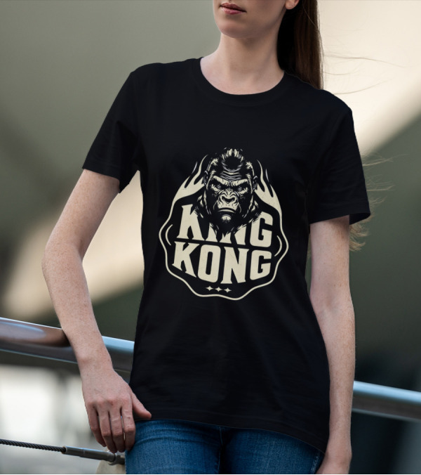 King Kong Fierce Gorilla Face Vintage Style Flame Outline T-Shirt