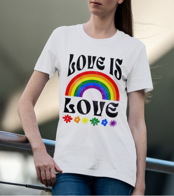 Love Is Love Rainbow Pride With Colorful Flowers T-Shirt