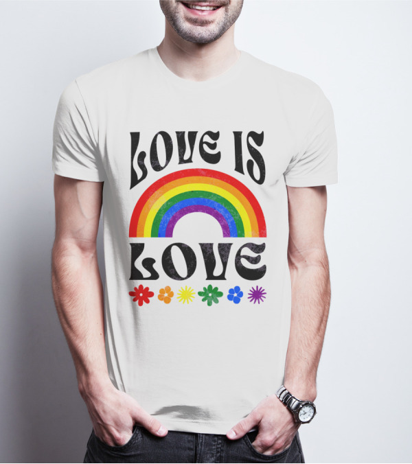 Love Is Love Rainbow Pride With Colorful Flowers T-Shirt