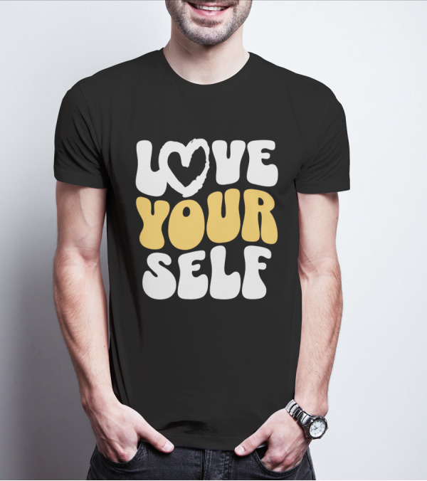 Love Your Self Heart Wavy Typography T-Shirt