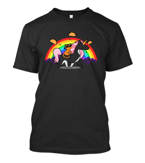 Cat Riding Unicorn With Rainbow And Tacos Magical Adventure T-Shirt