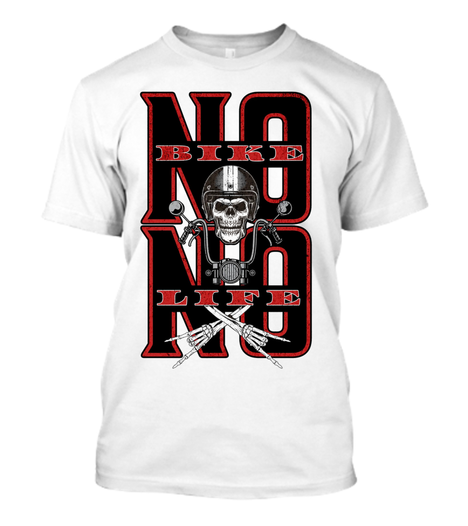 No Bike No Life Skull Handlebar Crossbones T-Shirt