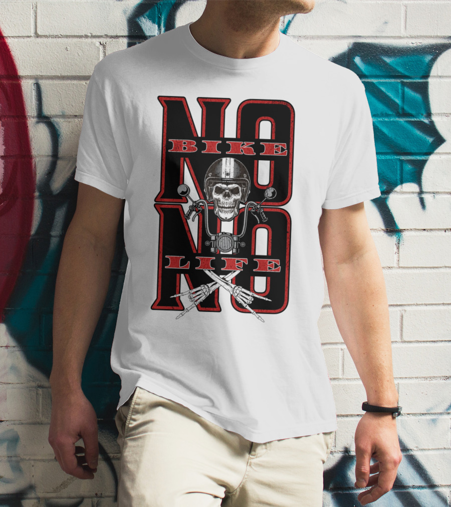 No Bike No Life Skull Handlebar Crossbones T-Shirt