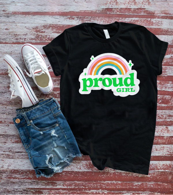 Proud Girl Green Text Rainbow With Sparkles T-Shirt
