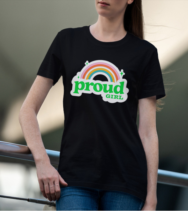 Proud Girl Green Text Rainbow With Sparkles T-Shirt