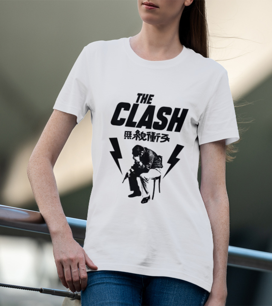 The Clash London Crime Fanart With Lightning Bolts And Seated Figure T-Shirt
