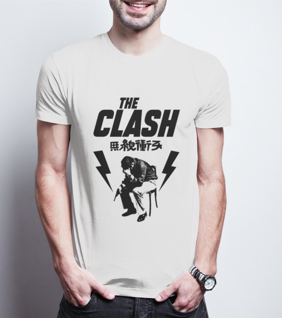The Clash London Crime Fanart With Lightning Bolts And Seated Figure T-Shirt