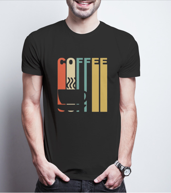 Vintage Coffee Cup Retro Stripes COFFEE Text T-Shirt