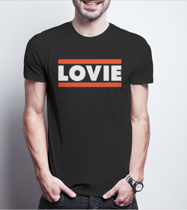 LOVIE Bold Block Letters With Red Stripes T-Shirt