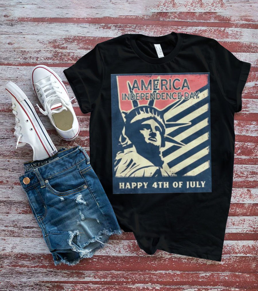 America Independence Day Happy 4th Of July Statue Of Liberty Retro T-Shirt
