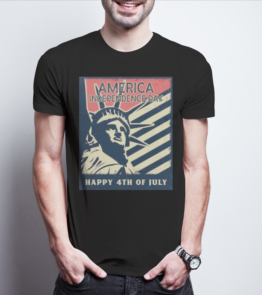 America Independence Day Happy 4th Of July Statue Of Liberty Retro T-Shirt