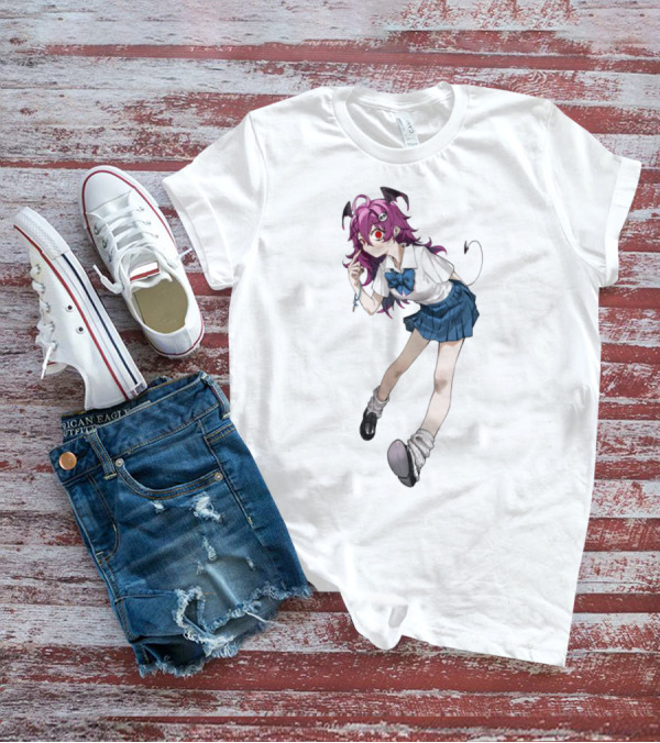 Devil Girl Anime School Uniform Purple Hair Horns Tail T-Shirt