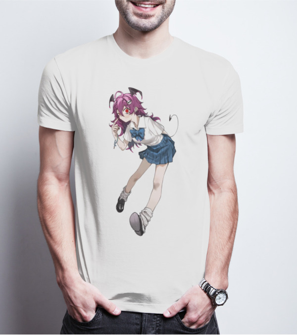 Devil Girl Anime School Uniform Purple Hair Horns Tail T-Shirt