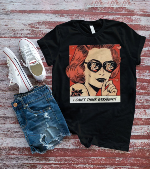 I Can't Think Straight Retro Comic Style Red Hearts Sunglasses Woman T-Shirt