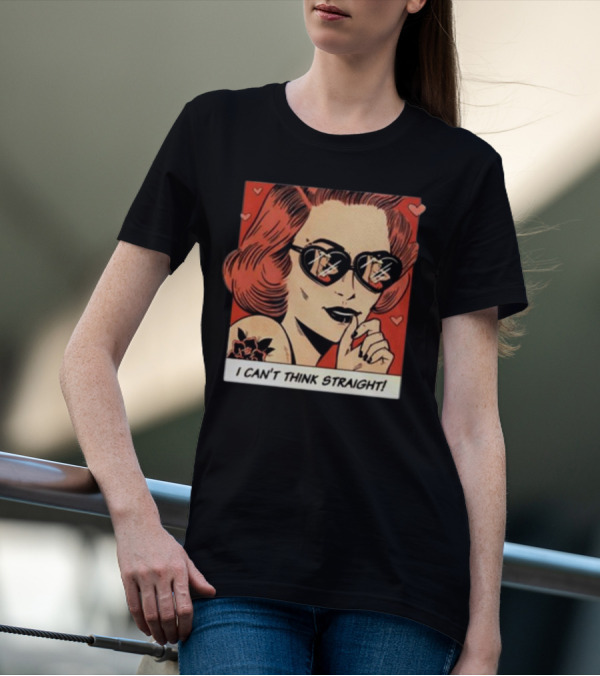 I Can't Think Straight Retro Comic Style Red Hearts Sunglasses Woman T-Shirt