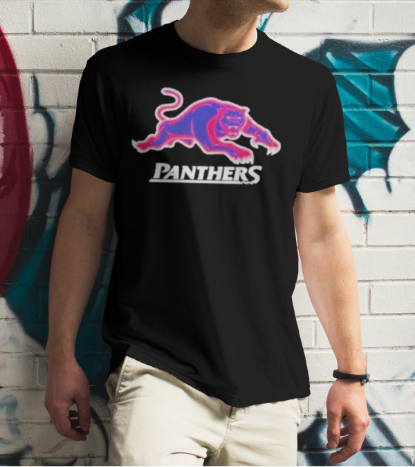 Penrith Panthers Retro Style Neon Pink Blue Panther T-Shirt