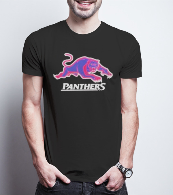 Penrith Panthers Retro Style Neon Pink Blue Panther T-Shirt