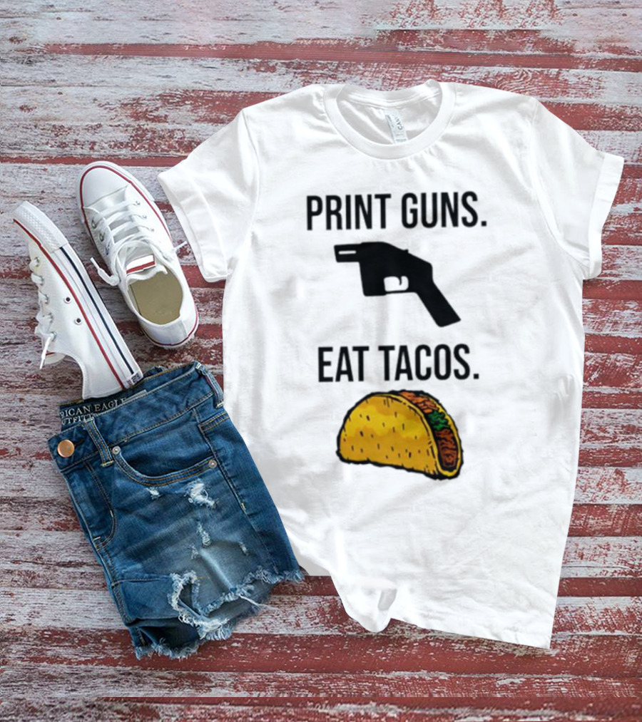 Print Guns Pistol Icon Eat Tacos Mexican Food T-Shirt