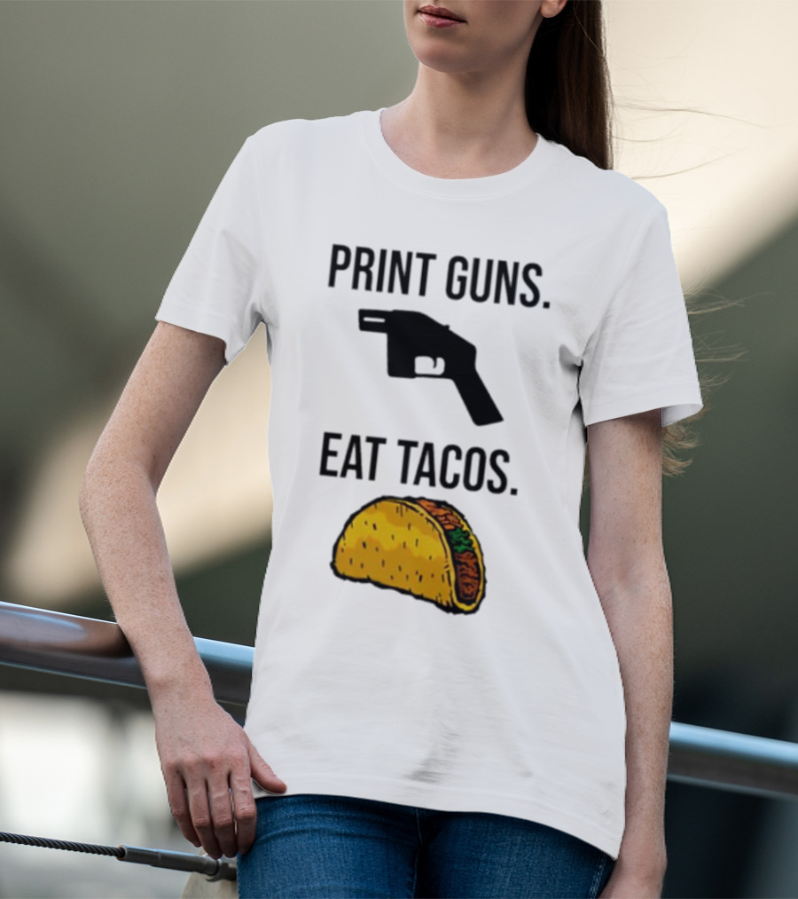 Print Guns Pistol Icon Eat Tacos Mexican Food T-Shirt
