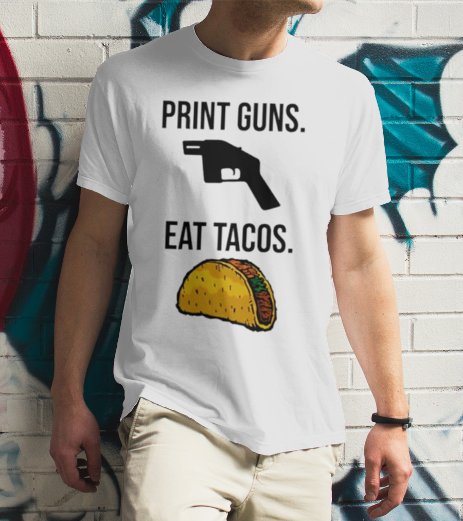 Print Guns Pistol Icon Eat Tacos Mexican Food T-Shirt