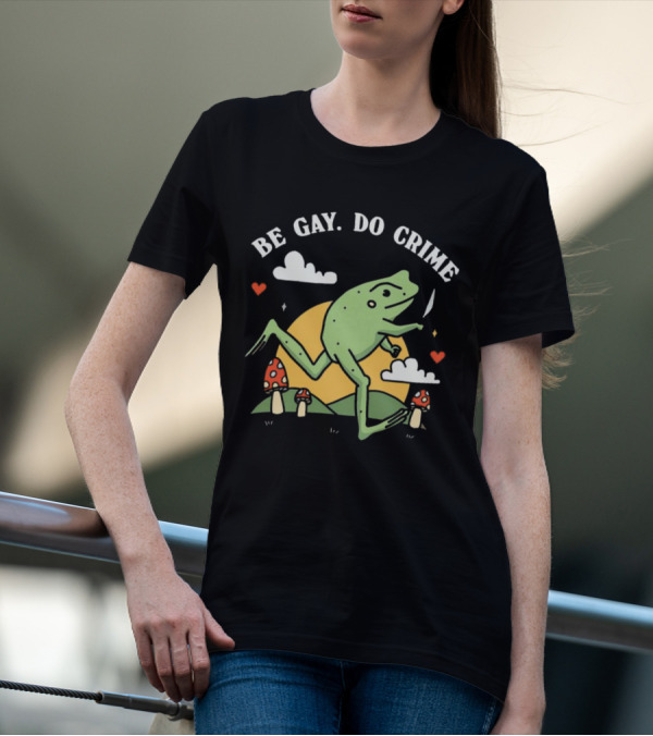 Be Gay Do Crime Frog Running With Knife And Mushrooms T-Shirt