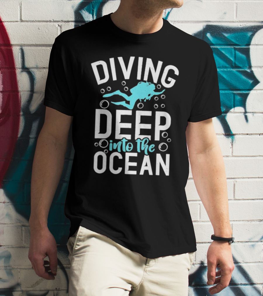 Diving Deep Into The Ocean With Diver Silhouette And Bubbles T-Shirt