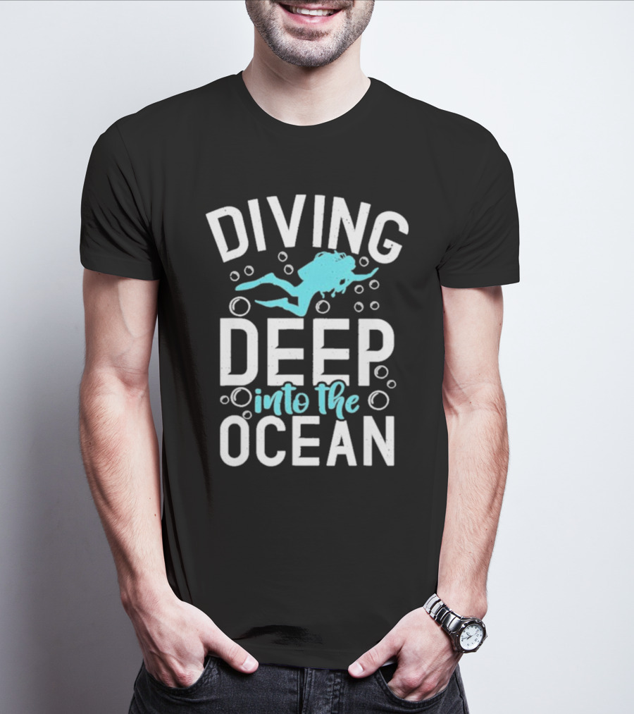 Diving Deep Into The Ocean With Diver Silhouette And Bubbles T-Shirt