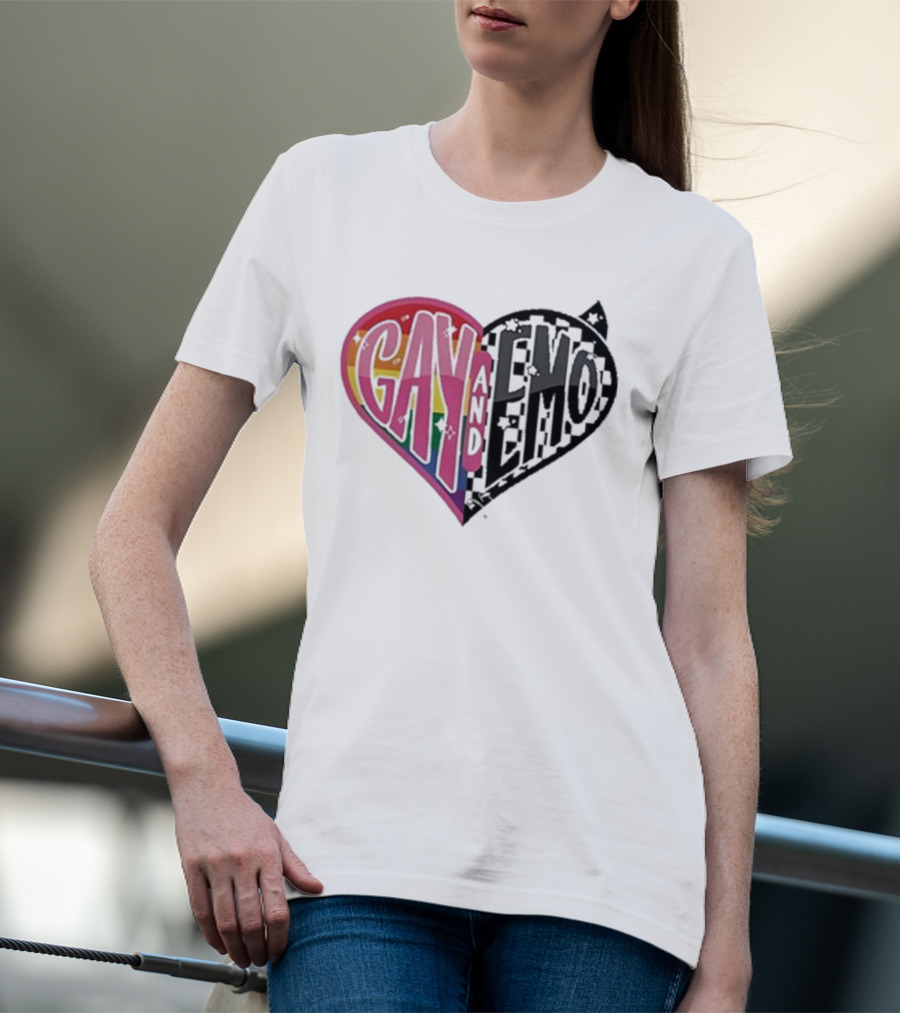 Gay And Emo Rainbow Heart T-Shirt