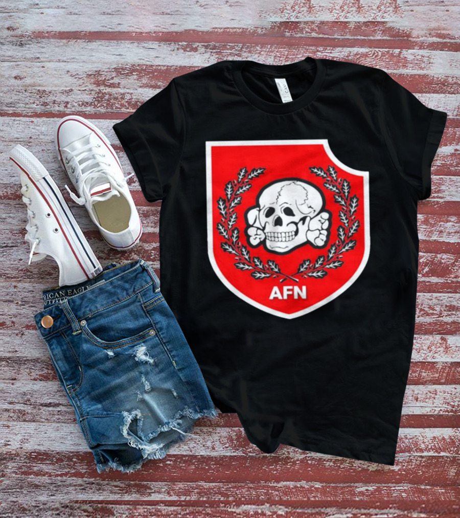 Amuse AFN Aryan Freedom Network Skull Emblem Badge T-Shirt