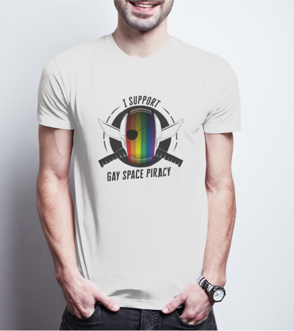 I Support Gay Space Piracy Pride Rainbow Flag Patch T-Shirt