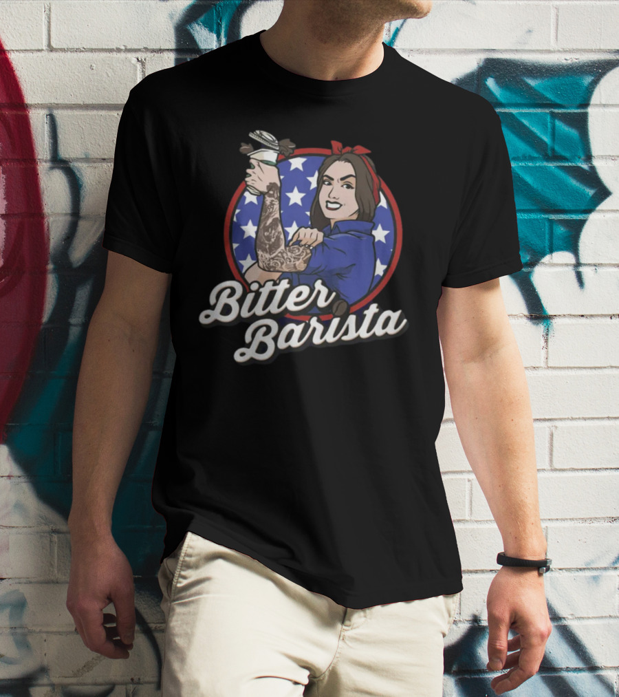 Bitter Barista Tattoed Rosie Holding Coffee T-Shirt