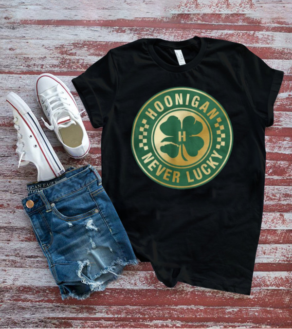 Hoonigan Never Lucky Four Leaf Clover Checkerboard Badge T-Shirt